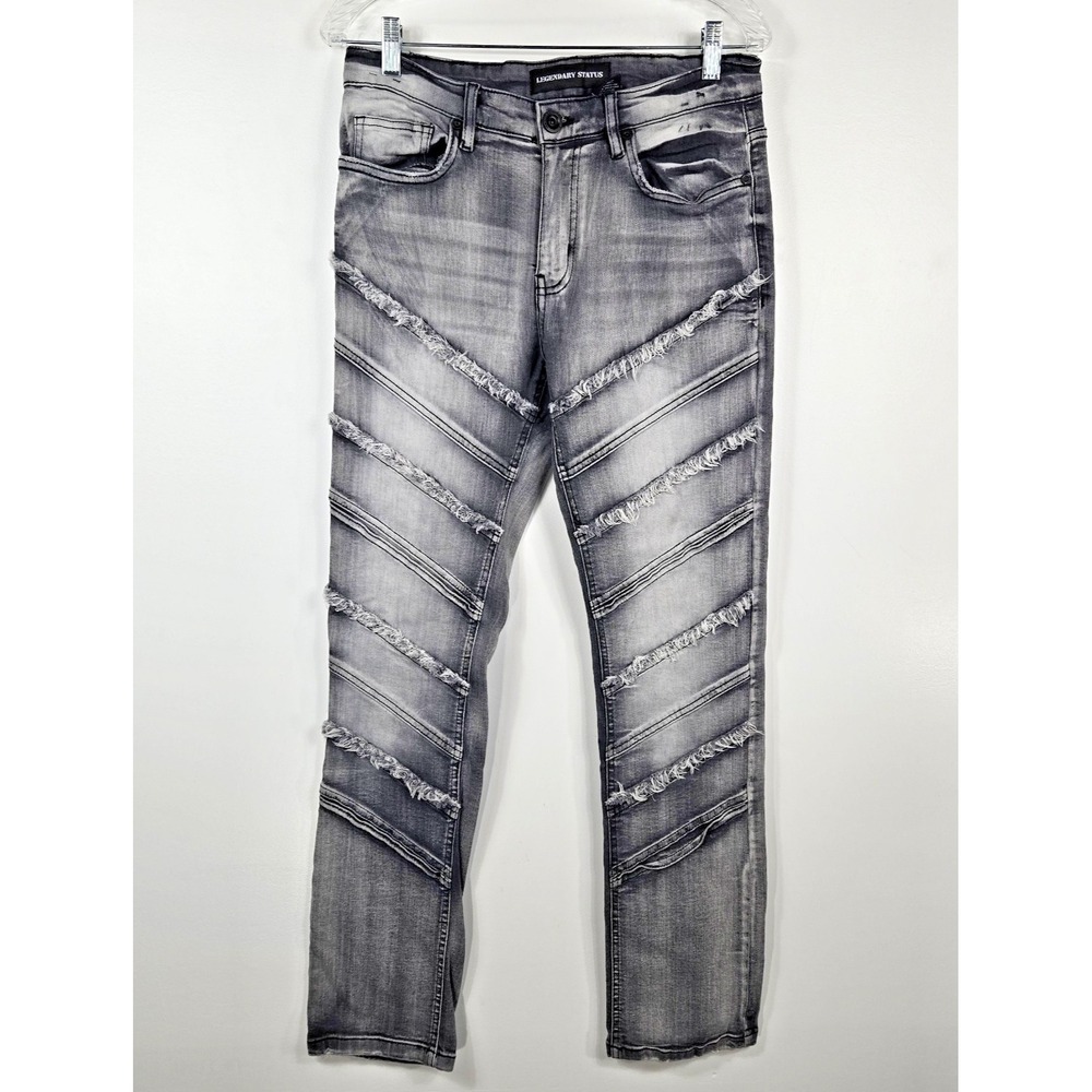 Legendary Status Mens 30 Acid Wash Biker Moto Ribbed Denim